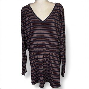 Lane Bryant Plus Size 26/28 Striped Long Sleeve Tunic Top Blouse Orange Black